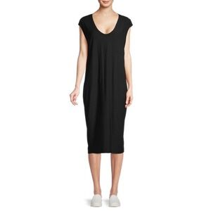 James Perse Black T Shirt Dress Cap Sleeve Midi Casual Minimalist Relaxed
